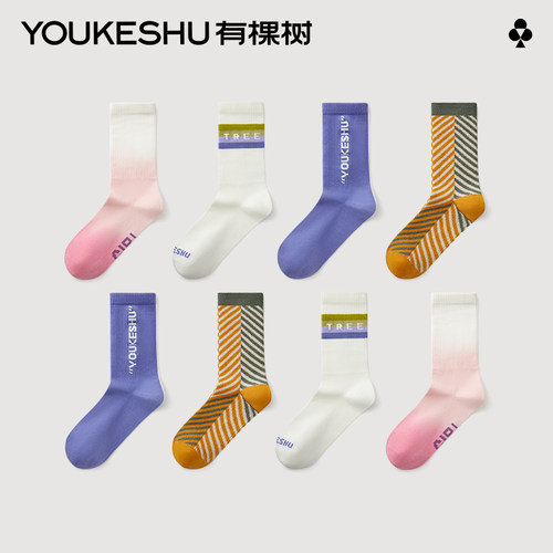 有棵树潮流穿搭青年女性棉中筒袜