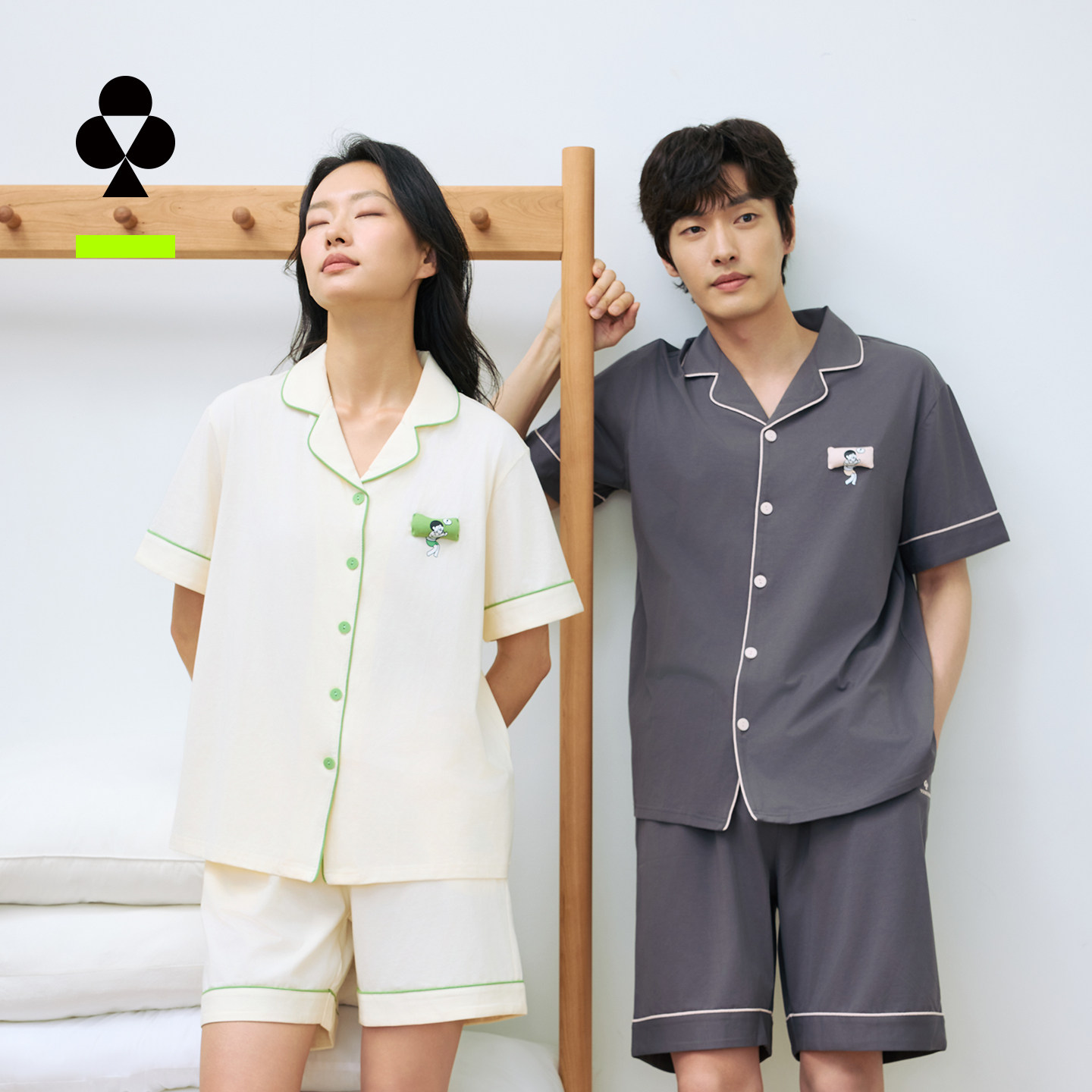 有棵树情侣睡衣女款纯棉夏季短袖短裤翻领家居服套装薄款睡衣男款