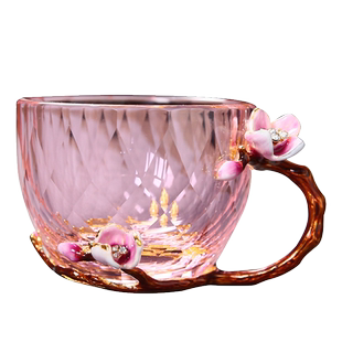 创意珐琅彩水晶杯少女心水晶玻璃杯家用茶杯咖啡杯泡茶杯主人杯子