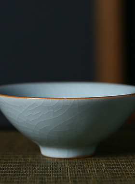 汝窑斗笠杯茶杯个人杯陶瓷品茗杯主人杯开片可养冰裂釉汝窑方圆杯