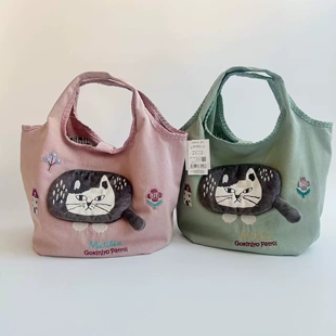日本Kusuguru正品刺绣爬猫手提袋手拎包帆布购物逛街购物通勤501