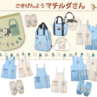 日本kusuguru刺绣爬猫围裙家务布艺防油防污无袖 301 卡通花艺罩衫