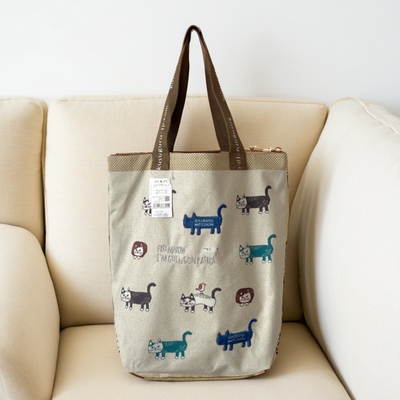 日本原单 kusuguru新款刺绣爬猫猫咪单肩包手提包手拎包补习包201