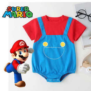 新款儿童宝宝马里奥扮演服万圣节超级玛丽包屁衣短袖哈衣新生儿装