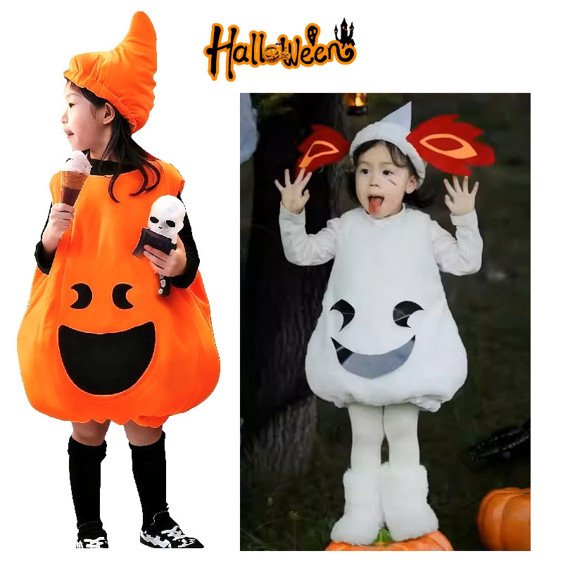 新品儿童可爱小幽灵扮演服万圣节南瓜幽灵装鬼魂恐怖装活动表演服