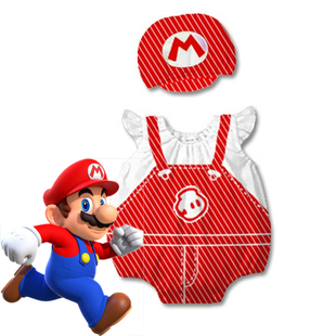 宝宝超级玛丽哈衣万圣节宝宝马里奥cos新生婴儿短袖纯棉爬外出服