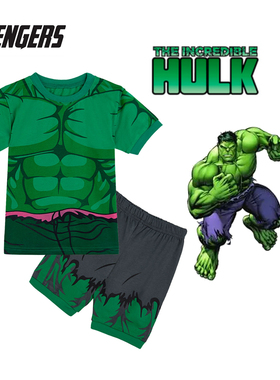 夏季新款短袖儿童绿巨人浩克扮演服万圣节漫威英雄Hulk cos表演服