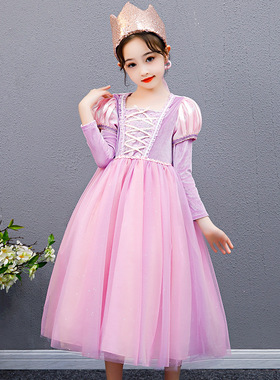 秋季新款儿童长发公主裙万圣节Tangled乐佩公主cos服派对活动表演