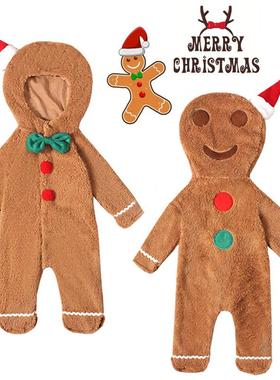 欧美新款宝宝姜饼人扮演服圣诞节婴幼儿圣诞装Gingerbread cos服