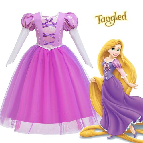 新款女童长发公主裙迪士尼苏菲亚公主万圣节Tangled cos服走秀装