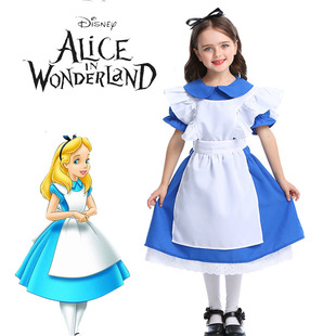新款儿童爱丽丝梦游仙境女仆装万圣节Alice cos迪士尼公主裙表演