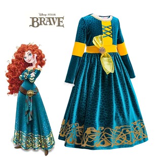 新款儿童梅丽达公主裙迪士尼万圣节勇敢传说Merida cos礼服表演服
