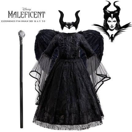 新款儿童沉睡魔咒女巫玛琳菲森扮演服万圣节巫女Maleficent表演服