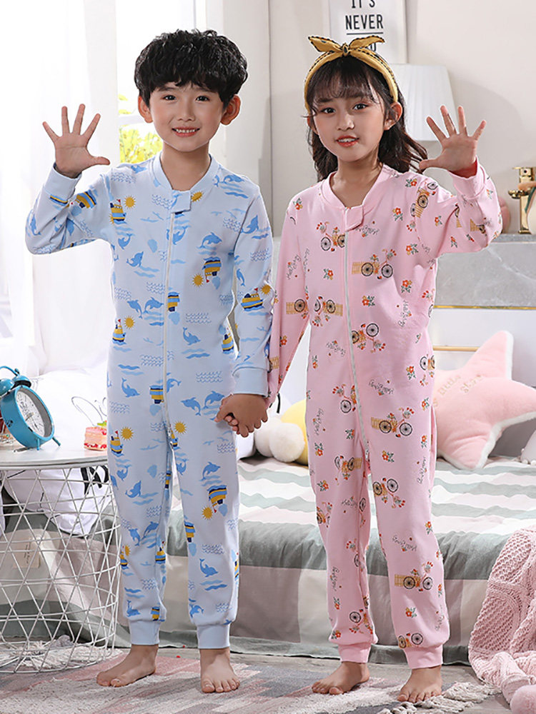 CHILDRENS ONE-PIECE PAJAMAS SPRING AND AUTUMN PURE COTTON BIG CHILDREN BOYS GIRLS GIRLS ONE-PIECE PAJAMAS AUTUMN AND WINTER BABY SLEEPING BAG