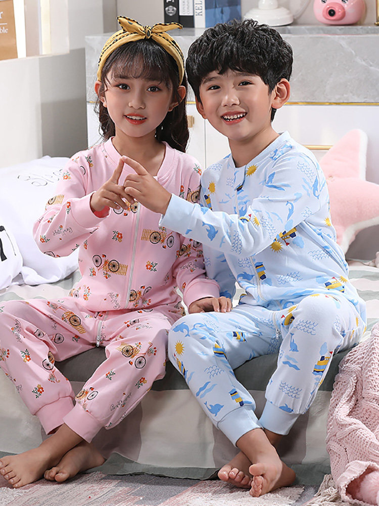 CHILDRENS ONE-PIECE PAJAMAS SPRING AND AUTUMN PURE COTTON BIG CHILDREN BOYS GIRLS GIRLS ONE-PIECE PAJAMAS AUTUMN AND WINTER BABY SLEEPING BAG