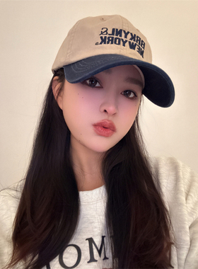 24年新款韩系拼色复古棒球帽男女美式潮人个性鸭舌帽防晒遮阳帽子