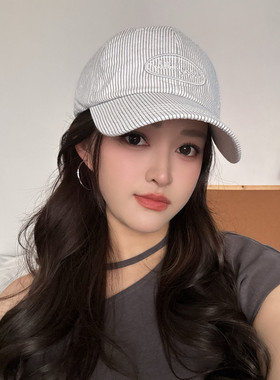 ins风条纹棒球帽女夏季薄款显脸小百搭软顶鸭舌帽子户外遮阳帽子