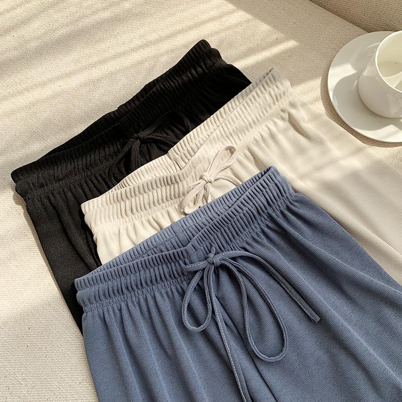 针织阔腿裤女2020新款高腰垂感春秋冬大码拖地裤宽松直筒休闲裤子