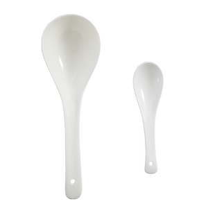 十个装唐山骨瓷金边吃饭小勺陶瓷调羹勺包邮家用纯白长柄大汤勺子