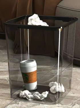 垃圾桶家用透明PET大号方形压圈i厨房客厅公室纸篓垃圾桶颜值