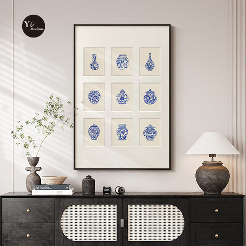 法式现代新中式客餐厅玄关装饰画