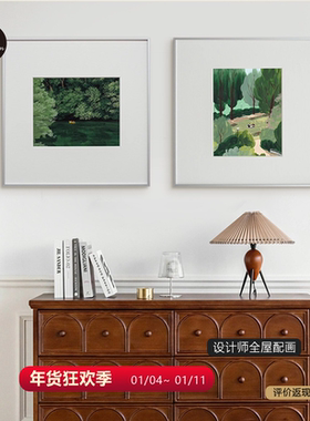北欧ins风客厅装饰画小众现代治愈绿色插画包豪斯餐厅卧室挂画