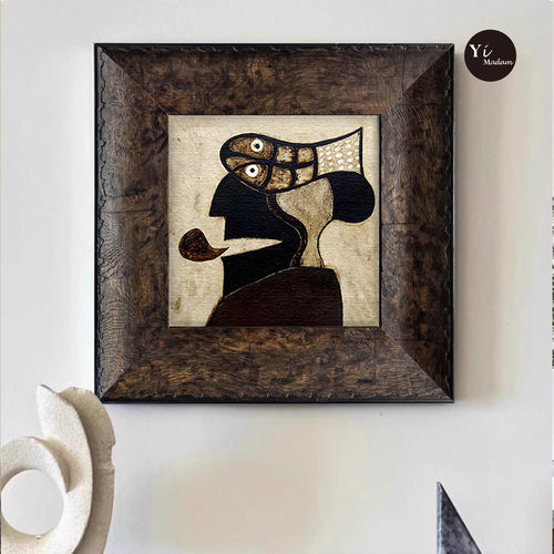 中古实木画法式复古老钱风装饰画