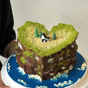 北京微景观风景孤岛山峰生日蛋糕上海天津长沙成都西安全国同城送