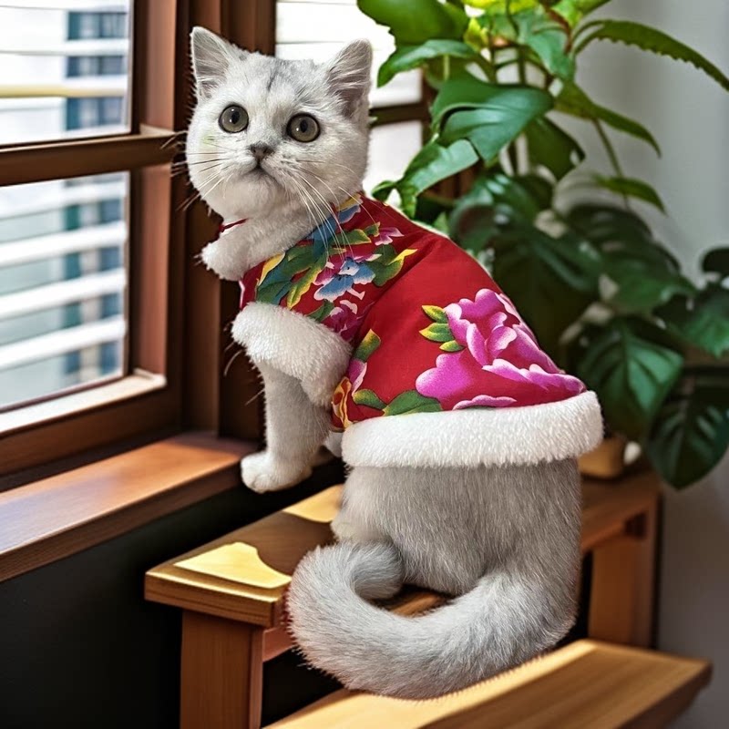 狗狗衣服东北大花袄秋冬季新年装猫咪花衣服宠物加绒保暖喜庆背心