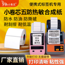 小卷芯便携式五防热敏合成纸60*40*50*30防水防撕破微型手持打印机15MM管芯耐低温-20度冷藏食品不干胶标签纸