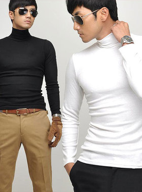 Men's Turtleneck T-Shirts 男士堆领纯色打底衫 春秋装高领T恤