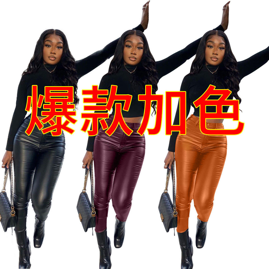 Fashion women pants ladies pencil trousers PU皮铅笔裤长裤女