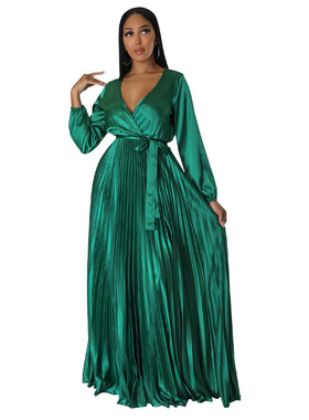 Green dress Women's Long Sleeve long dress Maxi Dress Gown