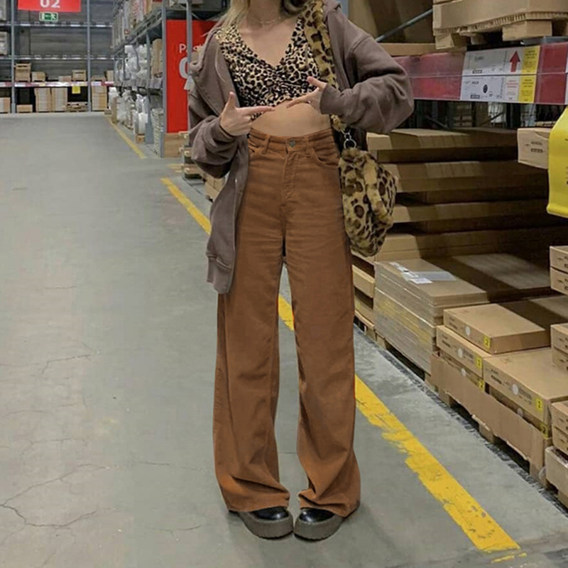 Corduroy Pants Women Brown Streetwear Jogger Trouser Ladies