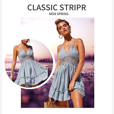 dress women ladies casual party skirt beach dress white blue