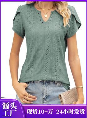 Women T-shirt Summer V-neck Tops Tees Female shirt 短袖女t恤