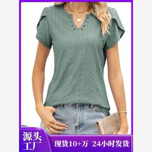 Women T-shirt Summer V-neck Tops Tees Female shirt 短袖女t恤