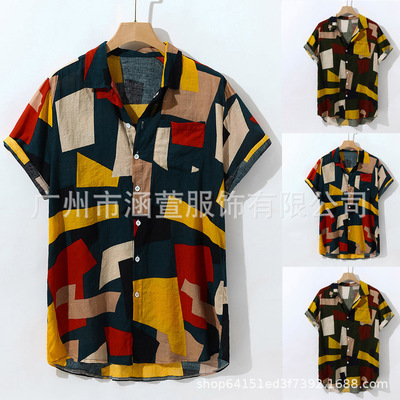 Men's shirts Hawaiian Printed Male Blouse Tops Casual Button