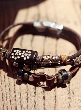 日系复古风潮男款皮质手链 Men Fashion Bracelets Rope bracelet