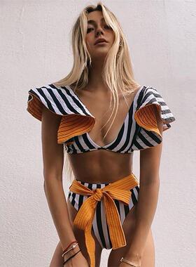 Sexy double-layer ruffle split swimsuit 性感双层荷叶边泳衣女