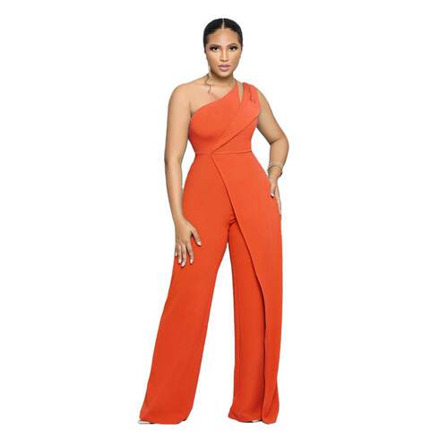 One-shoulder solid color fashion romper women jumpsuits blue