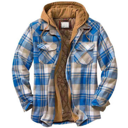 Thick Cotton Plaid Mens Hooded Jacket 加厚棉衣男格子连帽夹克