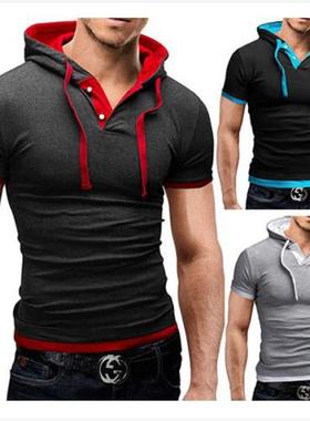 夏季吊绳连帽短袖T恤 Men's Hooded Tees Short-Sleeved T-Shirts