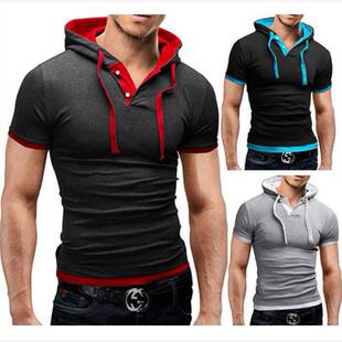夏季吊绳连帽短袖T恤 Men's Hooded Tees Short-Sleeved T-Shirts