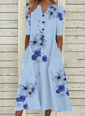 Women Dress Summer Casual Loose Flower Dresses Ladies 5XL