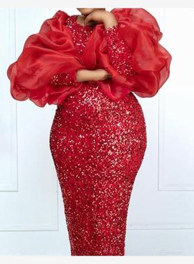 African plus-size women's dress red long Ladies Party Dress
