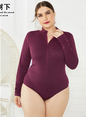 秋冬winter大码针织连体衣半高领厚打底衫外贸纯色tight bodysuit