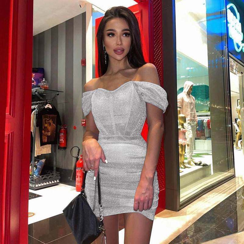 Ahagaga 欧美辣妹抹胸露背短裙时尚新款性感皱褶修身显瘦包臀裙女