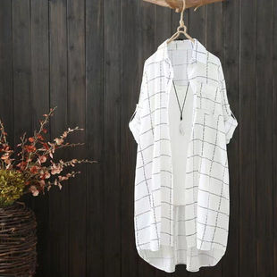 字母格子宽松印花薄开衫 长袖 防晒衣外套2023夏装 女中长款 外搭 衬衫