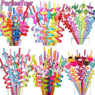 8pcs Mermaid Theme Party Decors Mermaid Tail Straws Reusable